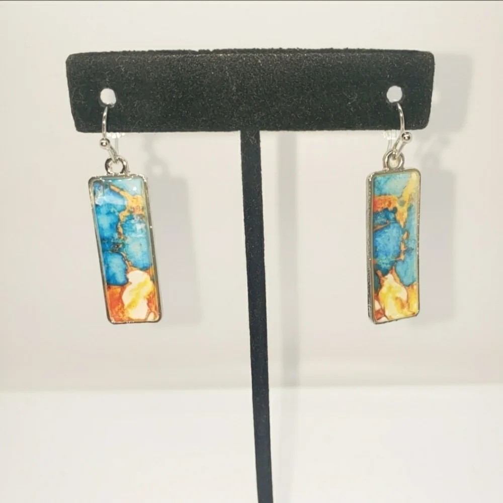 Marble Abstract Pattern Earrings Stained Glass Look
